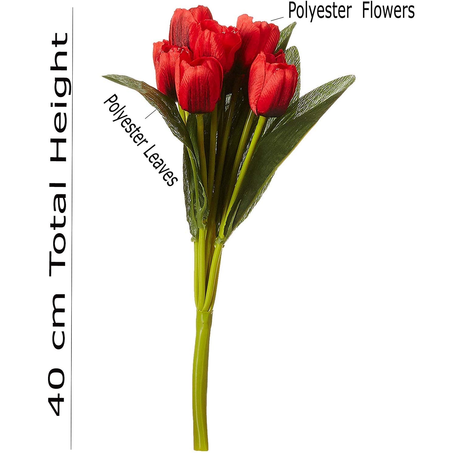 Fourwalls Beautiful Artificial Polyester and Plastic Tulip Flower Bunch (9 Head Flower, 38 cm Total Height, Red)